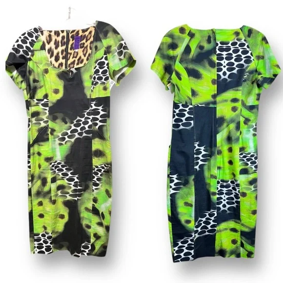 Doris Megger Luxury Neon Leopard Sheath Dress Curvy-friendly Size 42 (US 10/12)